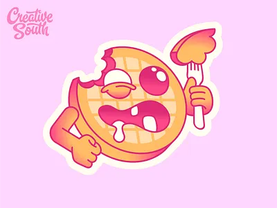 Zombie Waffle Sticker breakfast cartoon character cute design figma funny gradient graphic design illustration retro vector waffle zombie