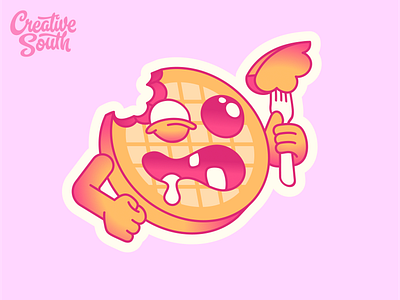 Zombie Waffle Sticker breakfast cartoon character cute design figma funny gradient graphic design illustration retro vector waffle zombie