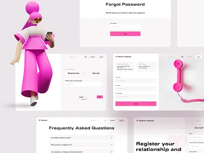 Relation Register (FAQ + Registration + Forgot pass) 3d contact figma sketch xd forgot password icons illustration interface design login logout neel onboarding prakhar register registration search sharma ui ux web