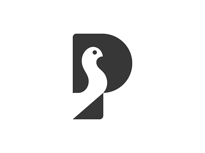 pigeon bird clever letter logo minimal monogram negative space p pigeon simple