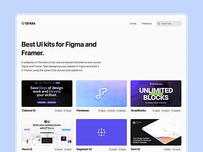UI Kits landing page component component library design directory figma framer landing page minimal modern ui ui kits web design webflow website