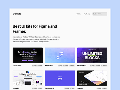 UI Kits landing page component component library design directory figma framer landing page minimal modern ui ui kits web design webflow website