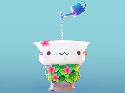 Bloom Animation 3d animation b3d cat flower grow kawaii plant water