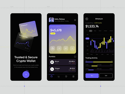 Crypto Wallet App app design bitcoin blockchain crypto currency crypto investment crypto trading crypto wallet dark mode digital assets digital wallet eth finance app financial data fintech intuitive design investment app mobile ui user interface ux design uxui