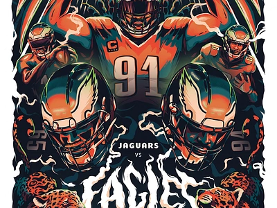 Jaguars vs. Eagles aj brown devonta smith eagles fletcher cox football illustration jacksonville jaguars nfl philadelphia poster smoke