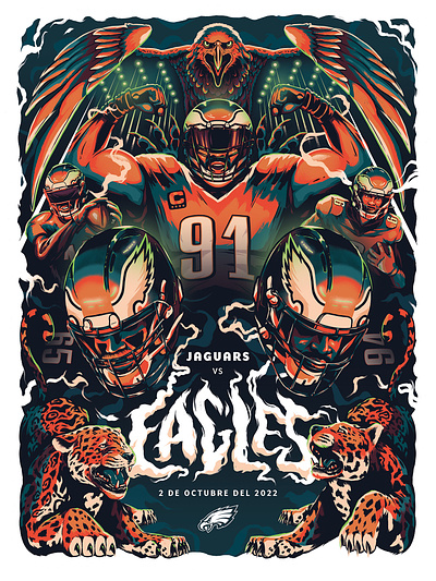 Jaguars vs. Eagles aj brown devonta smith eagles fletcher cox football illustration jacksonville jaguars nfl philadelphia poster smoke