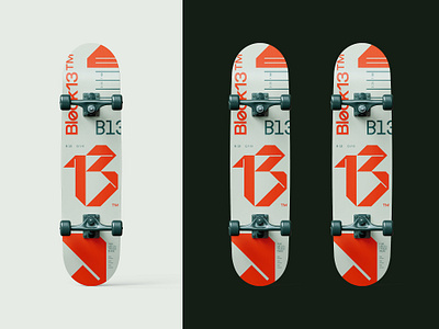 Block13 Promo Board Design 13 b13 block board brand deck fashion futurism futuristic logo monogram skateboard streetwear symbol utilitarian wheels