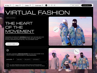 Virtual Fashion Website clothing design dark mode digital art digital clothing digital website ecommerce design fashion tech fashion website landing page nft fashion online clothing online shopping responsive layout style ui ux vibrant colors virtual design virtual fashion web design