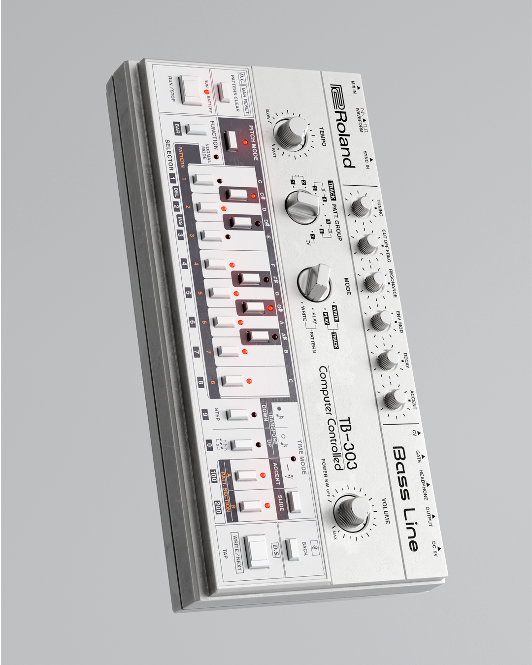 Roland TB-303 Clean & Minimal 3D Render 303 3d c4d cinema4d illustration minimal modelling product render redshift redshift3d render retro roland synthesizer tb 303 vintage