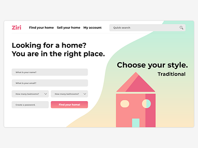 Ziri - Find the right home - Sign Up adobe xd branding createwithadobexd design illustration mobile mobile design mobile ui sign up signup signup form signup page ui uiux ux web web design web ui web ux