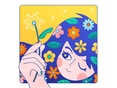 Peachtober 2022: Dandelion aesthetic colorful cute dandelion design dream fantasy flat flower girl graphic design human illustration illustrator kawaii person person illustration texture vector weeds