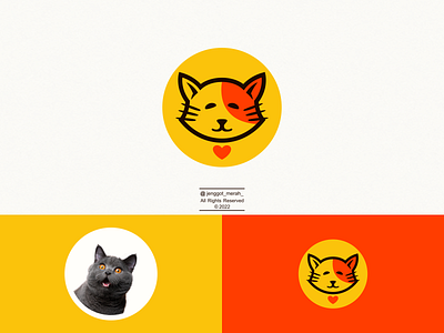 Smile Cat Lineart Logo Design animal cartoon character cute design funny graphic happy icon illustration isolated kitten logo love pet red smile symbol vector yellow