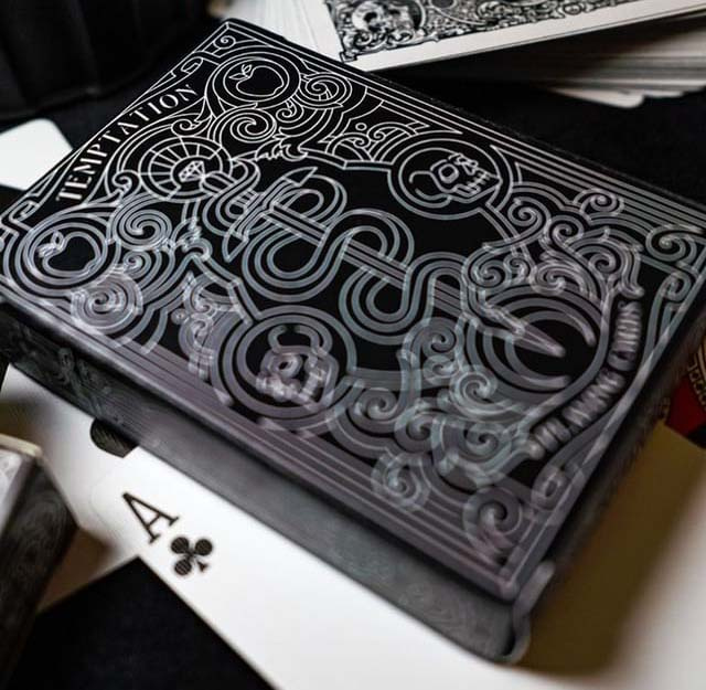Temptation Tuckbox apple card cover floral geometric illustration line lineart magician monoline ornament packaging playing card print skilline skull snake tuckbox