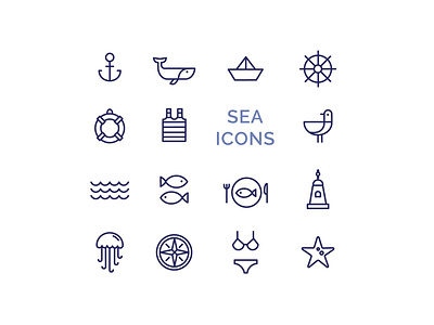 Vector sea icons 2d graphic design icons illustration lighthouse line sea set vector