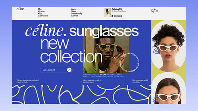 Celline - Sunglasses Web Header blue layout collections colorful ecommerce eyewear landing page mens sunglasses online store outlet product ordering product page shopping shopping website sunglasses trendy ui user experience web design website womens sunglasses