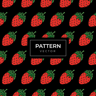 Pattern of cute strawberry illustration with black background vegetarian