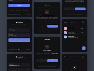 ProtonMail Bridge – App account app application dark hover icon mail minimal modern proton protonmail state status theme typography ui ux