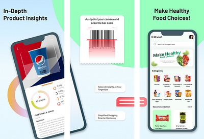 App that helps you make healthy food choices. 🍎 appstorescreens branding dribbble groceryscanner mobiledesign productdesign ui ux