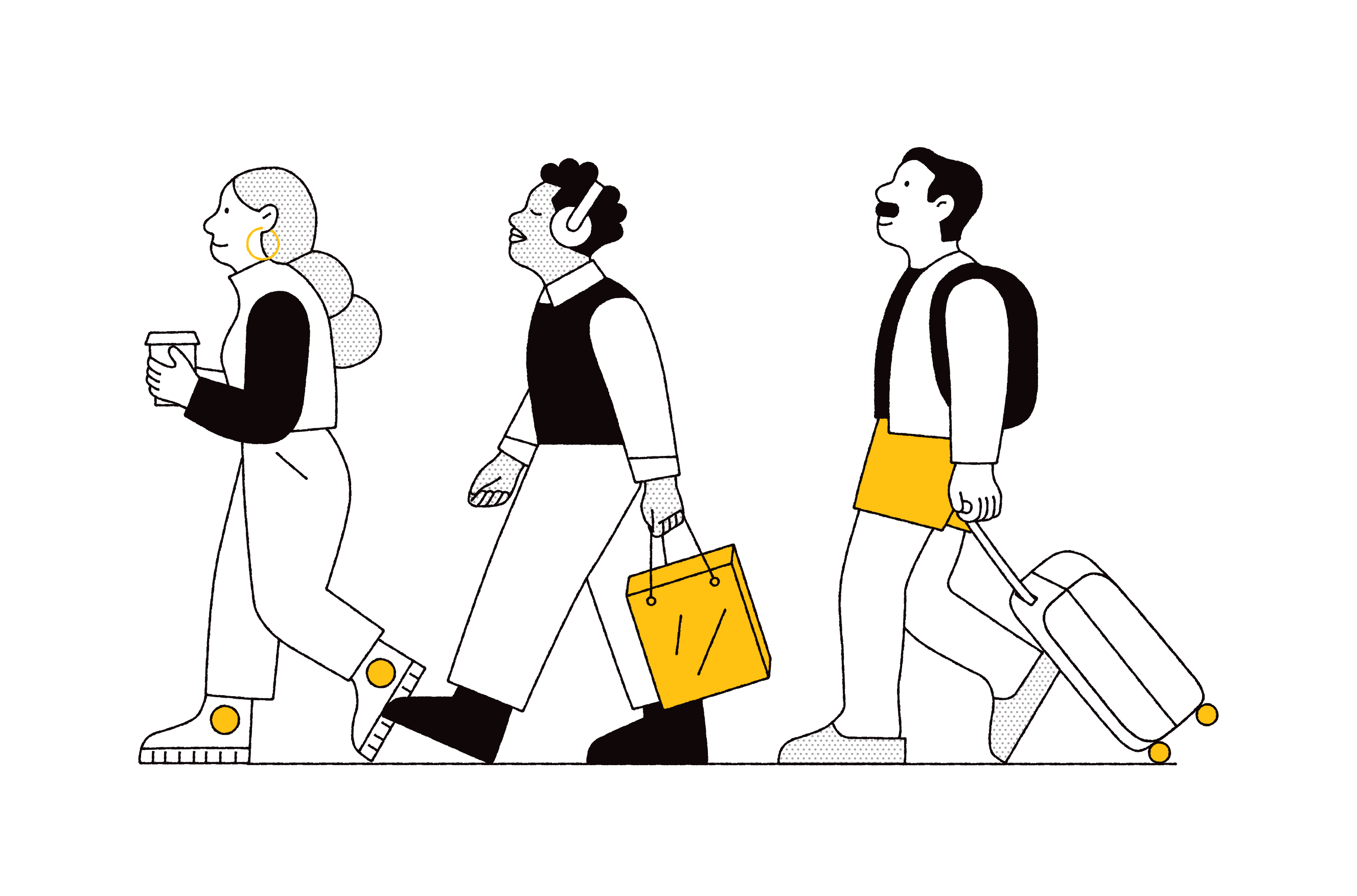 Walk character diversecharacters line illustration people walking product illustration simple line illustration spot illustration