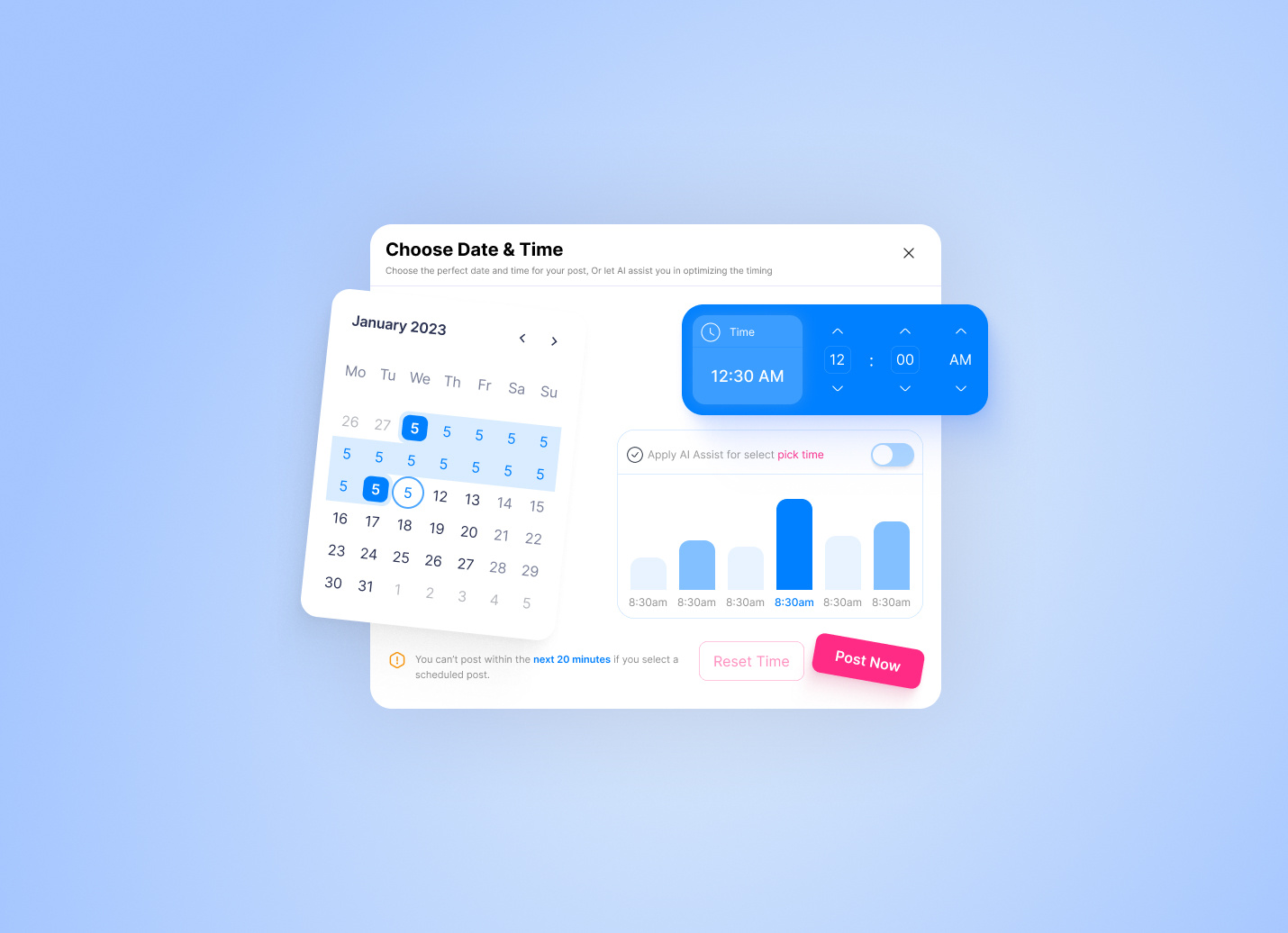Choose Date & Time | UI Design app design calendar dashboard date date time design graphic design hero section landing page page design section design time ui ui design ux web web design website design