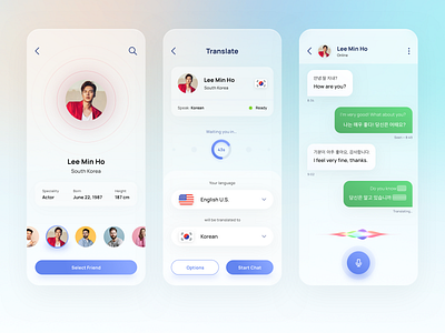 Mobile Chat Auto Translator App app autotranslate card chat clean communication conversation english korea language mobile mobile ui mobilechat people selectpeople talk translator traslate type voicechat