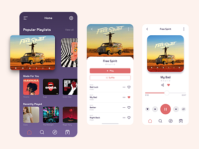 Music App album cover dark icons interface light minimal mobile app mobile app design modern music orange play purple ui ux