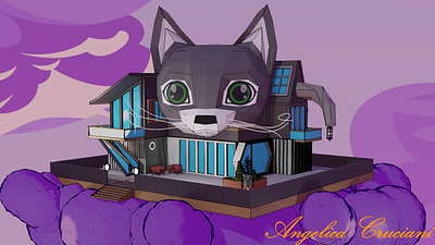 Low-Poly Cat House 3d blender lowpoly