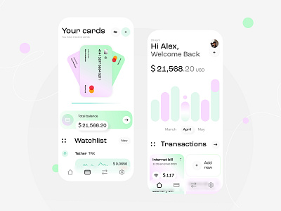 Digital Wallet App app inspiration app interface balance budgeting cards digital wallet finance app finance planning financial app design financial data fintech mobile banking money management online payment secure wallet transaction ux design uxui wallet app white space