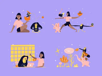 LumenEd Peace of Mind Illustrations animals animals illustrated branding education flat hand drawn illustration scenes school simple spot illustration yoga