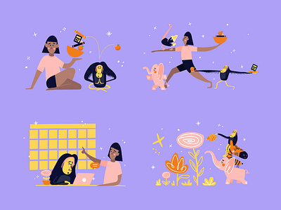 LumenEd Peace of Mind Illustrations animals animals illustrated branding education flat hand drawn illustration scenes school simple spot illustration yoga