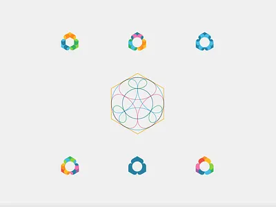 Hexagon + circles branding color grid identity isometric logo