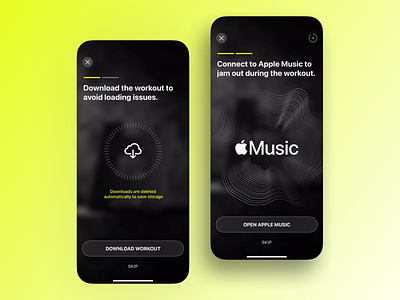 Data-driven Fitness App UI - Apple Music app inspiration body management cooldown dark themed fitness app fitness data ui fitness goals fitness tracking gym app health mobile app progress monitoring sleek layout training training app user experience ux design warmup workout worout data