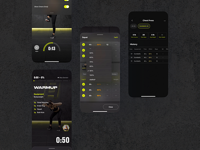 Fitness Tracker Mobile App app body weight clean ui dark mode exercise fitness tracker gym knee hug mobile mobile app motivation sport squat training app ui user interface ux warmup workout workout planner