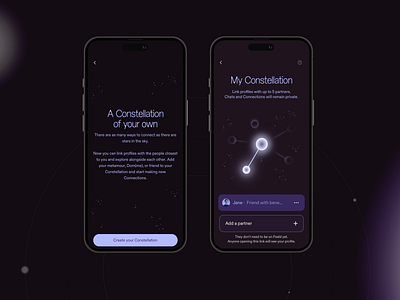 Dating App (Constellation) astral connect consellation creative dark theme date dating app friends friendship love mobile app relationships simple design social ui ui design ui desing unique concept user intraface ux ux design