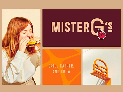 Warm Branding Design - Mister G's brand identity branding brignt burger colorful colorful design creative design logo logo design logo mark logotype logotype design mister g logo mister gs modern typography visual identity warm warm design