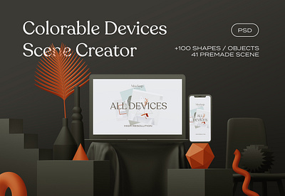 Colorable devices mockup scene creator apple apple watch clay design device imac ipad pro iphone macbook minimal mockup psd screen template ui