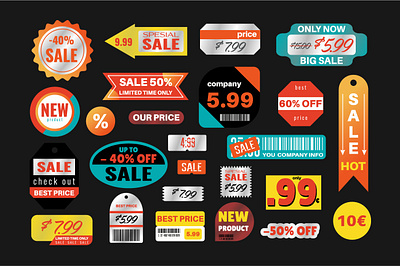 Retail Sale Stickers ads advertising badge barcode best deal discount label offer order price product retail ribbon sale shop shopping special sticker tag