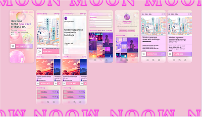 Moon: NFT Marketplace Concept anime app bubbles design lofi pink ui