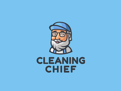 Cleaning bearded brand branding cartoon character cleaning cute design elegant funny glasses happy illustration logo logotype man mark mascot modern sign