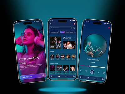 Music App animation app animation artist discovery audio player dark mode ui design gradient ui interactive design live streaming mobile app music music app music app inspiration music app prototype music dashboard music player music streaming neumorphism design trendy ui ui