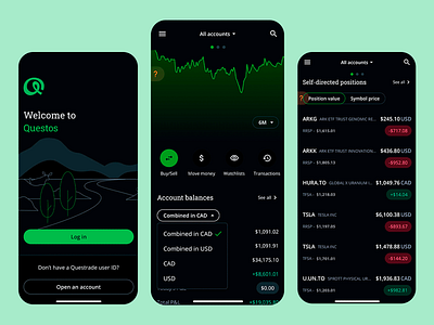 Stock Trading App - Questos app crypto crypto currency dark themed data visual financial data financial tools fintech intuitive design investing app investment app marketplace mobile trading stock stock analysis stock market trading transactions ui ui desing