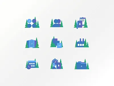 Encamp Product Icons app icon blue ehs environment environment design evergreen gradient icon icon design icon set iconography icons icons pack icons set iconset pine pine tree sustainability sustainable tree