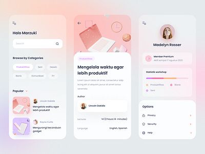 Online Course App 3d 3d model app blender cards clean dashboard gradient icons illustration ios mobile modelling pantone pastel productivity workshop