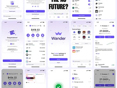 Wander App UI/UX design app design app flow blockchain branding flow illustration interface interface design logo microanimation product design screens ui user experience user interface ux visual design wallet wander web3
