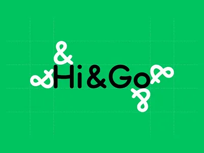 Hi&Go logotype branding car rental custom type design family branding friendly graphic design green hi and go lettering logo logotype smilling letters typography wordmark