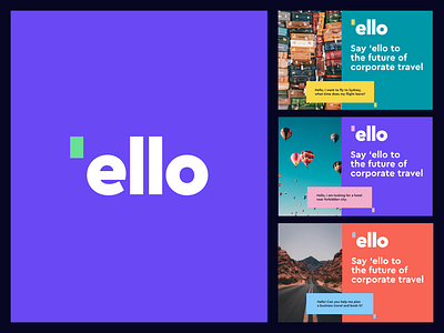 Ello logo and poster design / Brandbook app icon chat bot automation communication b f h j k p q t u w x y booking travel corporate branding business travelling cities logo o v a d i m c a r a z a n wordmark hello