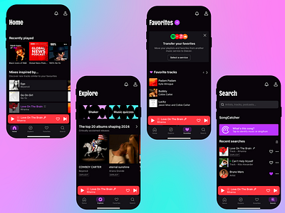 Music Streaming App album app audio clean interface clean layout dark mode design listen music app music player new music playlist responsive design singing song spotify streaming ui user friendly interface vibrant design