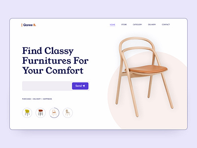 Qaree B. product homepage header branding clean color design features furniture header homepage landing page logo product product design store ui website design