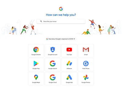 Google Help Center accesibility art direction branding center concept design diversity drawing google help help center helpdesk illustration landing landingpage material material design search search bar ui