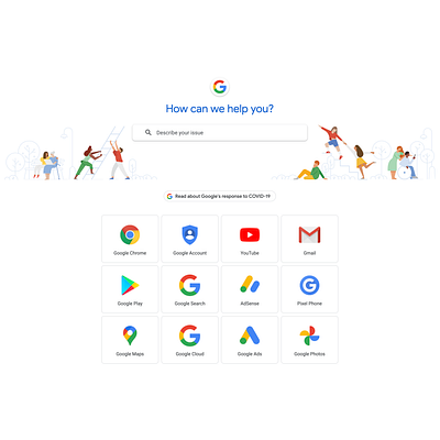 Google Help Center accesibility art direction branding center concept design diversity drawing google help help center helpdesk illustration landing landingpage material material design search search bar ui